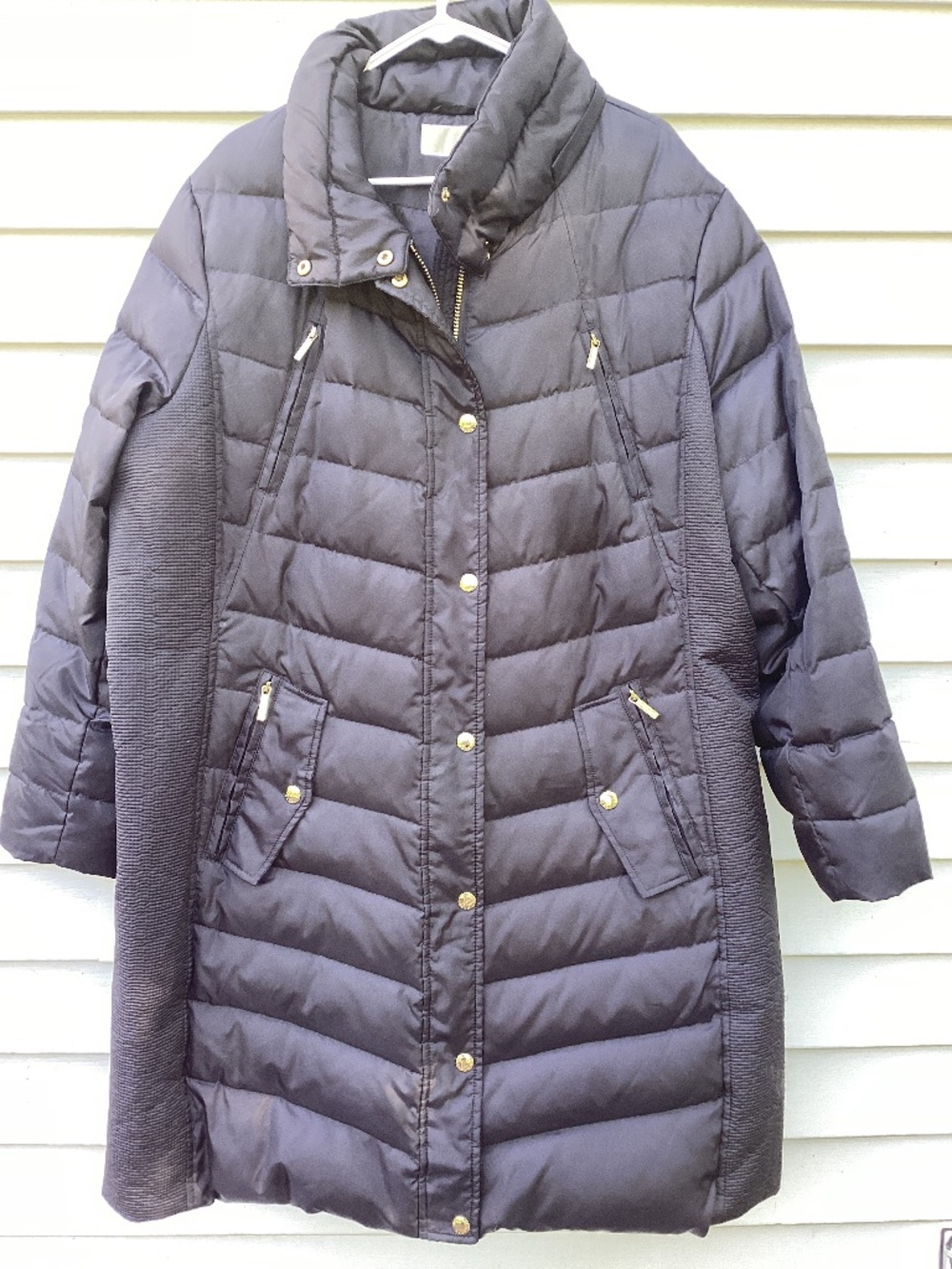 Michael Kors Black Goose Down Puffer Coat  Gold Buttons/Zip 2X XXL Missing Hood